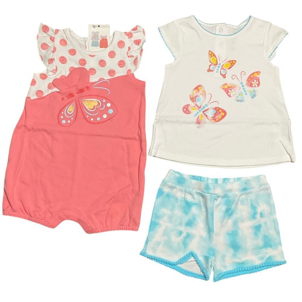 Kids Headquarters Girl's Butterfly 3 Piece Romper 18 Month’s NWT